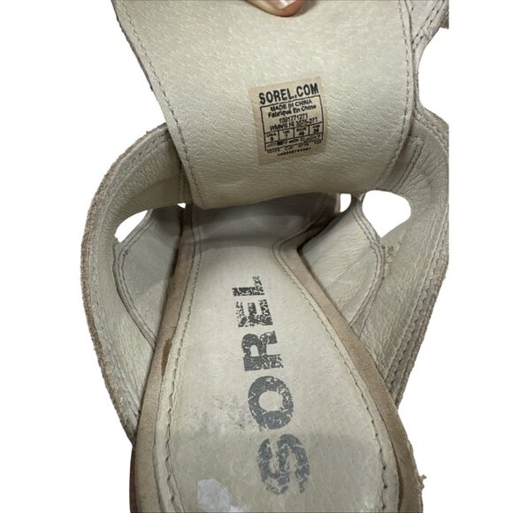Sorel Beige Lace-Up Block Heel Sandals Size 9 For Women Leather Fabric - Picture 3 of 9